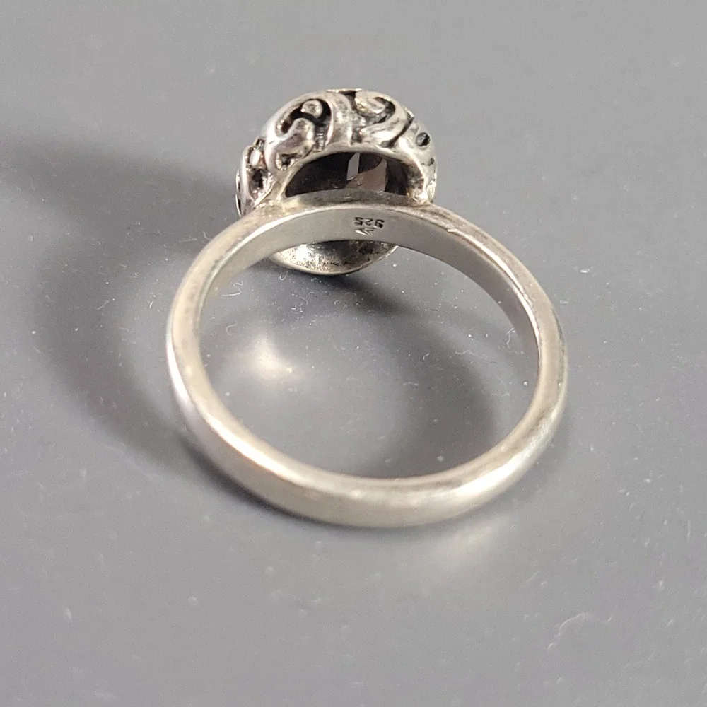 Silpada Sterling Silver Smoky Quartz Ring Womens Size 8.75 Scroll Bezel Jewelry